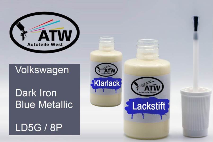 Volkswagen, Dark Iron Blue Metallic, LD5G / 8P: 20ml Lackstift + 20ml Klarlack - Set, von ATW Autoteile West.